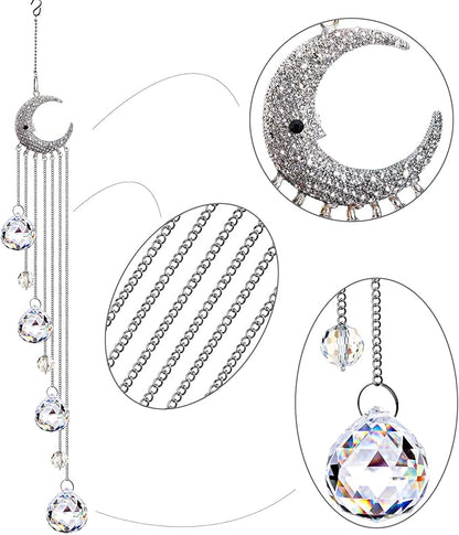 20.5inch Hanging Clear Crystal Suncatcher Ornaments with Moon Decor Rainbow Maker Crystal Beads Ball Prisms Ornament for Christmas Tree
