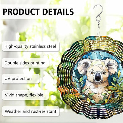 Koala Wind Spinner, Koala Stained Glass Wind Spinner, Wind Sculpture Koala Wind Spinners for Garden Patio Yard Decor