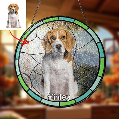 Custom Dog Portrait Art Suncatcher Steel Glass, Personalized Rainbow Bridge Pet Memorial Gifts for Dogs, Custom Name and Photo Sympathy Gift, Remembrance Gift Dog Indoor Decor Window Hanging