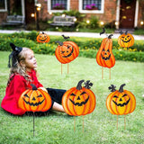 Halloween Metal Pumpkin Yard Stakes, Stackable Pumpkin Signs Garden Stake with Witch Door Hanging, Outdoor Halloween Decorations for Lawn Party (Set of 3, Style B)