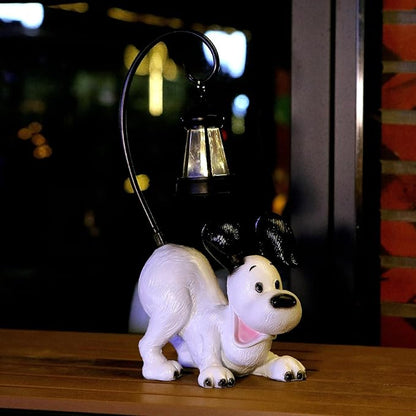 Laughing Dog Figurine with Solar-Powered LED Light 15.9 Inch Tall Perfect for Gift Garden Decor or Housewarming for Dog Lovers White