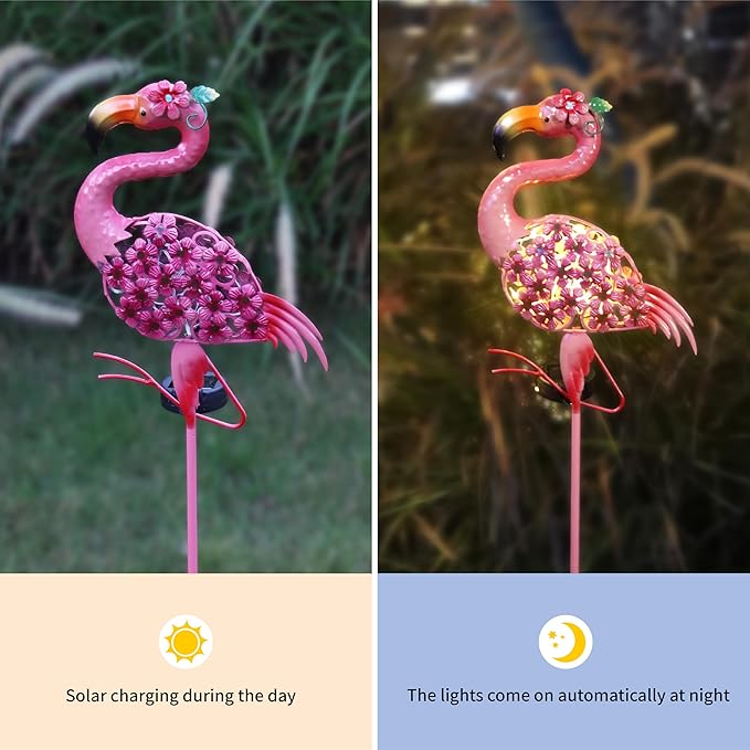 Flamingo Solar Garden Decor,Yard Art Decorations Outdoor Gifts for Women Mom Grandma,30 LED Waterproof Garden Decor for Outside Patio Lawn Balcony Backyard Decorations