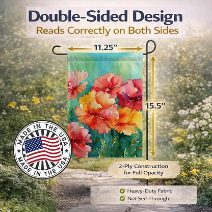 Caroline's Treasures Ohio Scarlet Carnations in Watercolor Garden Flag Mailbox Flag Decorative Yard Flag Banner Outside Patio Artwork Yard Flower Beds, Garden Size, Multicolor
