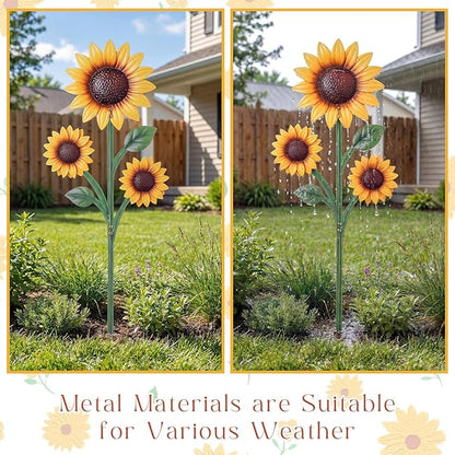 3 Pack Sunflower Garden Stakes Set - Metal Flowers Decoration Spring Summer Outside Yard Art for Lawn, Patio, Pathway