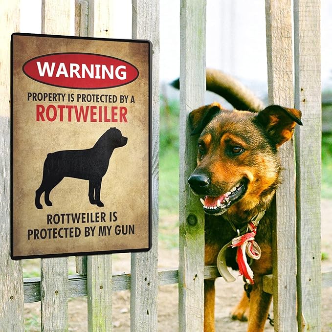 EMOHAT Warning Rottweiler Vintage Retro Metal Sign Wall Art Decor Aluminum Anti-Rust Warning Signs Outdoor Use Entryway Decor Plaque for Home Restaurant Businesses 8x12 Inches