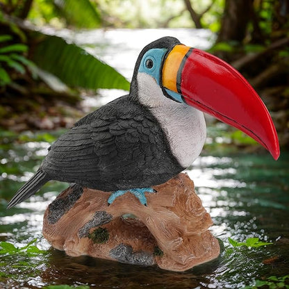Real Toucan Statue,Colorful Outdoor Bird Decor Sculpture- 14.2" Resin Bird Outdoor Animal Ornament, Tropical Tiki Bar Decor, Waterproof & Weather-Resistant, Perfect for Garden, Patio, Yard
