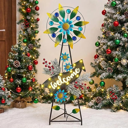 TERESA'S COLLECTIONS Hummingbird Garden Solar Stake, Wind Spinner Yard Art Sign for Outdoor Decor, Metal Purple Floral Windmill Decorative Garden Stake for Lawn Ornaments, Gifts for Mom, 36''