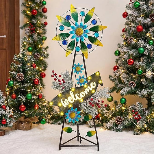 TERESA'S COLLECTIONS Hummingbird Garden Solar Stake, Wind Spinner Yard Art Sign for Outdoor Decor, Metal Purple Floral Windmill Decorative Garden Stake for Lawn Ornaments, Gifts for Mom, 36''