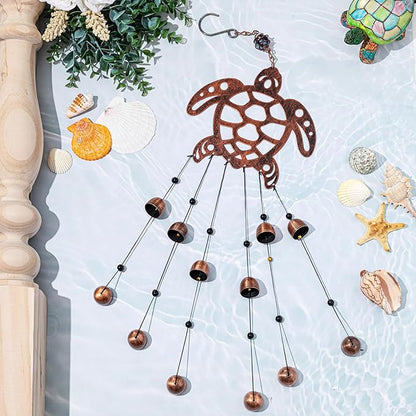 Cinnvoice 24 Inch Metal Wind Chimes Decor for Outside Garden Birthday Gift for Women Men Bronze Windchimes Pet Memorial Gift with 12 Bell for Patio Yard Lawn Housewarming Front Yard(Sea Turtle)