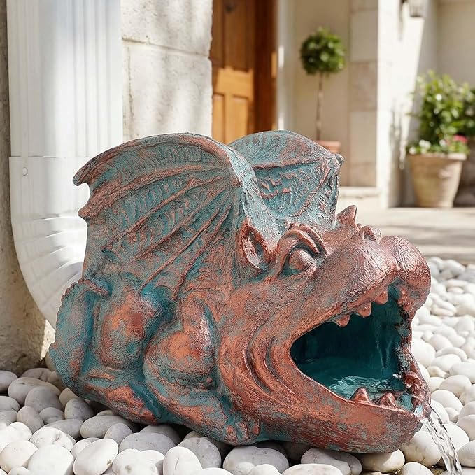 Gothic Gargoyle Gutter Guardian Rain Downspout Extension Outdoor Statue, 12 Inch High, Cast Stone Resin, Bronze Stone Finish for 3"x4" Decorative Gutter Extension