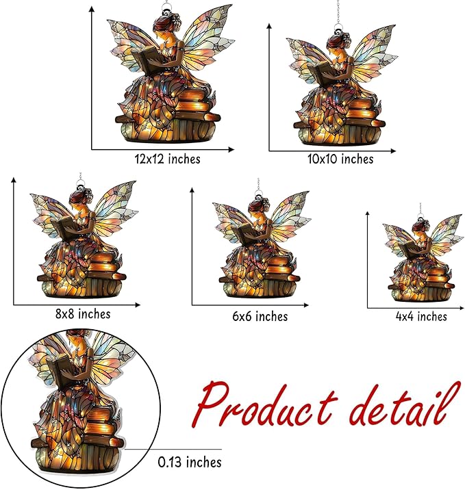 Book Fairy Acrylic Suncatcher, Book Suncatchers for Window Hangings, Bookish Gifts for Readers Book Lovers Bookworm, Gift for Mother's Day, Women, Mom, Wife, Grandma