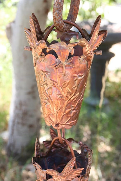 Nutshell Stores Hummingbird Theme Copper Rain Chain with Installation Kit (11 Foot)