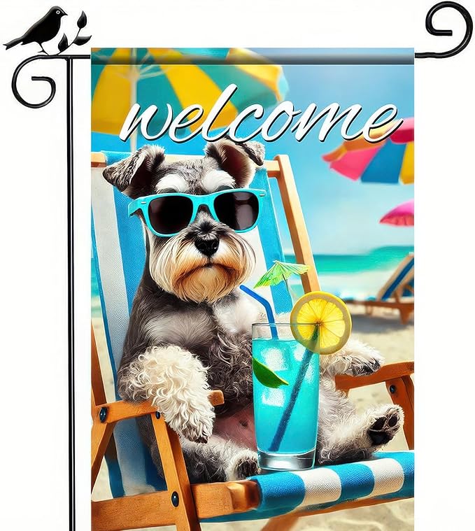HOMETITUTE Summer Garden Flag Schnauzer Dog Flag 12x18 Vertical Double Sided Beach Welcome Seasonal Cute Puppy Yard Flag Outdoor Decoration for Porch Lawn Patio