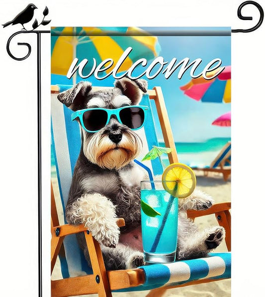 HOMETITUTE Summer Garden Flag Schnauzer Dog Flag 12x18 Vertical Double Sided Beach Welcome Seasonal Cute Puppy Yard Flag Outdoor Decoration for Porch Lawn Patio