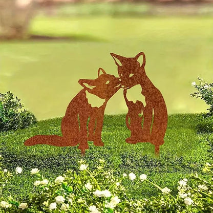 Garden Outdoor Fox Decoration Metal Yard Art Animal Corten Steel Garden Decor Decoration Stake Gift Handmade Wall Art for Yard Lawn Trees Fences Gates Windows Walls-15.7INX15.7IN