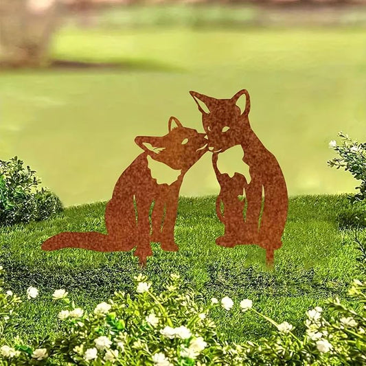 Garden Outdoor Fox Decoration Metal Yard Art Animal Corten Steel Garden Decor Decoration Stake Gift Handmade Wall Art for Yard Lawn Trees Fences Gates Windows Walls-15.7INX15.7IN