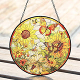Sunflower Suncatcher Stained Glass- Sunflower Gifts for Women, Stained Glass Window Hanging, 7.87inch Handmade Stained Glass Hanging Decor for Valentine's Day Mother's Day Ornaments Festival Gift
