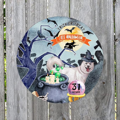 Retro Metal Sign 12"x12",Happy Halloween Scary Night Grave Witch Bats Trick Or Treat Dog Aluminum Tin Metal Sign for Home Living Room Bedroom Garden Farm Patio Decor Wall Art Poster