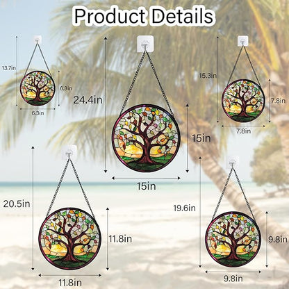Stained Glass Window Hanging Colorful Tree of Life 7.8" - Green Suncatcher Door Garden Sun Catcher Home Decor Birthday Christmas for Mom Men Woman Nana Wife Friend