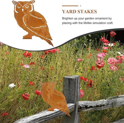 HANABASS 1pc Garden Owl Iron Stake Decor Charming Outdoor Decoration for Lawn Patio Easy to Install Garden Ornament Beautiful Rusty Metal Owl Design for Ambiance