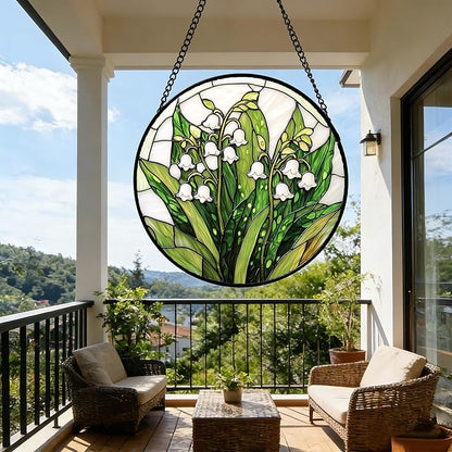 DASTOLL Stained Glass Window Hanging, Lily of the Valley Flower Sun Catchers Colorful Glass Panel Green Plants Suncatcher Decor for Birthday for Women,Men,Wife, Lovers, and Mom 14.9 in