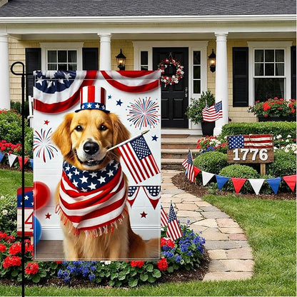 BlissYard 4th of July Garden Flag Golden Retriever Dog Patriotic Garden Flag 12x18 Double Sided American Flag Welcome Yard Flag Outdoor Memorial Day Independence Day Decorations