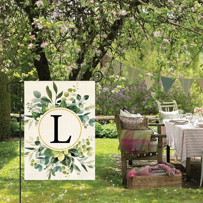AVOIN colorlife Monogram Letter L Floral Garden Flag 12x18 Inch Double Sided Outside, Family Last Name Initial Yard Outdoor Decoration