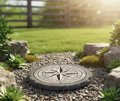 Magnolia Garden 10-Inch Proverbs 3:6 Compass Decorative Stepping Stone – He Shall Direct Your Paths Scripture Resin Garden Tile – Nautical Religious Outdoor Accent