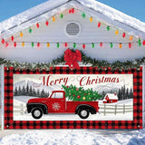 IVN Vintage Red Truck Christmas Tree Mountain Scene Garage door banner Door Cover Indoor And Outdoor Studio Background Hanging Decoration 13x6ft