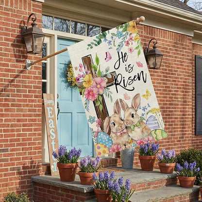 CROWNED BEAUTY Easter House Flag Cross Bunny 28x40 Inch Double Sided Large Holiday Welcome Decoration for Outside Yard