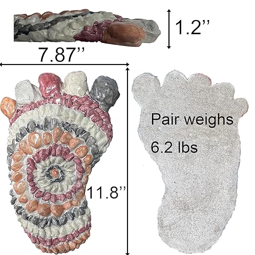Garden Path Paved with River Pebbles -Footprint Stepping Stones -Garden, Terrace, Garden or Sidewalk Horticultural Design Decorative Stones-Fake Pebbles Children's Stepping Stones (2-piece Set) # A