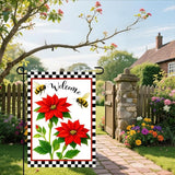 IVN Floral Welcome Garden Flag 12x18 Inch Double Sided Yard Flag Double Sided Bee Red Flowers Decorative Small Flags for Outside Seasonal Farmhouse Yard Outdoor Decoration Flags