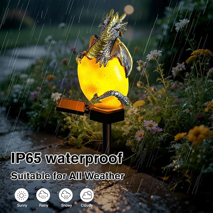 Solar Dragon Garden Decor Dragons Gifts for Women- Dragon Statue Outdoor with Egg Light Lawn Ornaments Solar Egg Lights for Easter Outside Yard Whimsical Art Outdoor Medieval Decor (Yellow)