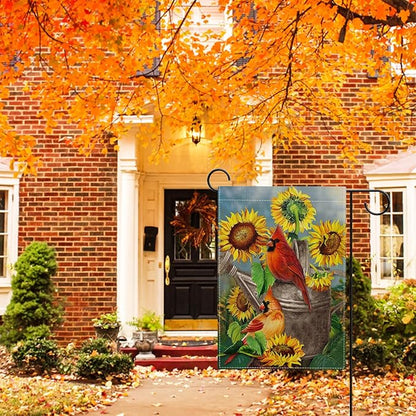 Hzppyz Fall Sunflower Cardinal Garden Flag Double Sided, Autmun Watercolor Flower Red Bird Decorative House Yard Outdoor Small Burlap Flag, Spring Summer Decor Farmhouse Home Outside Decoration 12x18