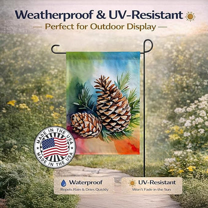 Caroline's Treasures Maine White Pine Cone and Tassels in Watercolor Garden Flag Mailbox Flag Decorative Yard Flag Banner Outside Patio Artwork Yard Flower Beds, Garden Size, Multicolor