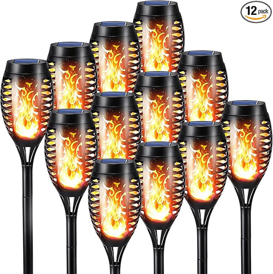 Toodour Solar Torch Lights Outdoor with Flickering Flame, Waterproof Solar Pathway Lights Landscape Lighting for Garden, Yard, Lawn, Patio, Outdoor Decorations, 12 Pack