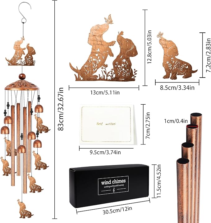Dachshund Wind Chimes for Outside, Dachshund Gifts for Women Metal Windchimes Outdoors, Wiener Dog Floral Butterfly Design Home Garden Patio Yard Decor
