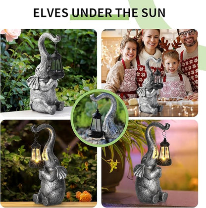Solar Powered Garden Decoration Elephant Outdoor Statue, Birthday Gift for Lady, Mom Grandma Elder, Balcony, Garden, Patio, Lawn Elephant Decoration