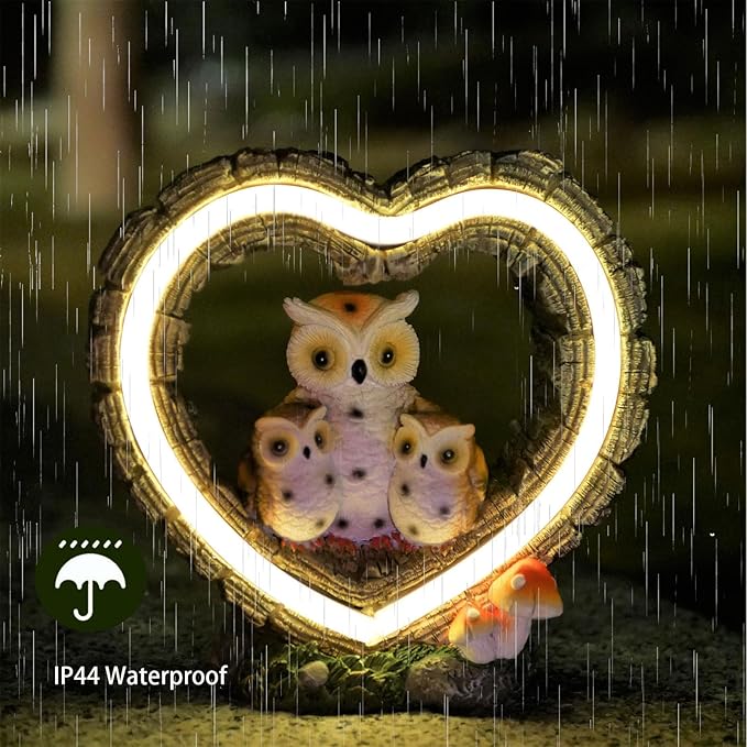 Solar Owl Garden Statue, Outdoor Waterproof Handmade Resin Statue Solar LED Lights, Warm Owl Family Decoration, Suitable for Roads, Yards, lawns