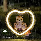 Solar Owl Garden Statue, Outdoor Waterproof Handmade Resin Statue Solar LED Lights, Warm Owl Family Decoration, Suitable for Roads, Yards, lawns