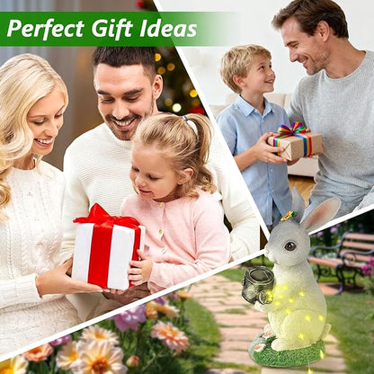 Solar Garden Decor Watering Bunny Statues Outdoor, Outdoor Sculpture Figurine Statue Lights, Outdoor Garden Yard Lawn Patio Decoration, Unique House Warming Birthday Present for Women Family