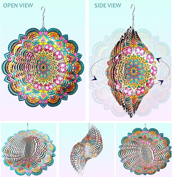 Aoedelyart Wind Spinners Outdoor Mandala Lucky Star,Laser Cut Metal Kinetic Art Wind Spinner Gift for Christmas,12In Stainless Steel Hanging Yard&Garden 3D Wind Sculpture Decorations Indoor Spinners