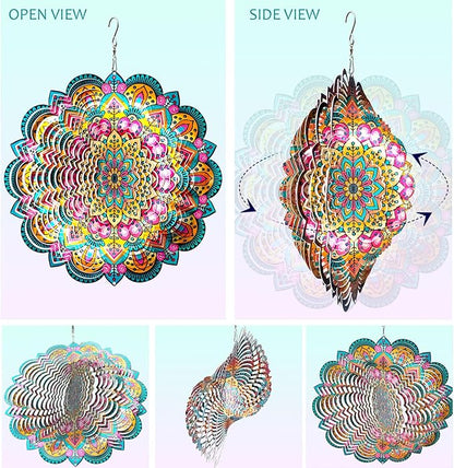 Aoedelyart Wind Spinners Outdoor Mandala Lucky Star,Laser Cut Metal Kinetic Art Wind Spinner Gift for Christmas,12In Stainless Steel Hanging Yard&Garden 3D Wind Sculpture Decorations Indoor Spinners