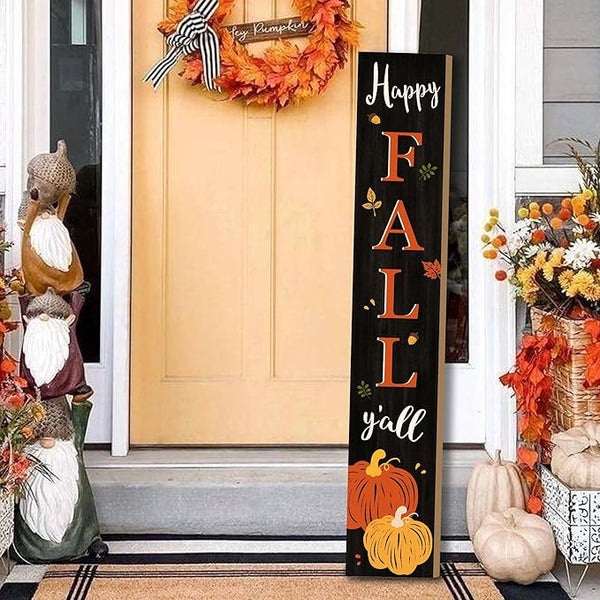 Happy Fall Y'all Welcome Porch Sign Decor Autumn Pumpkin Wooden Hanging Sign Door Porch Standing Decorative Signs Plaques for Front Door Farmhouse Outdoor Indoor Welcome Sign Wall Craft Decor 47.2"H