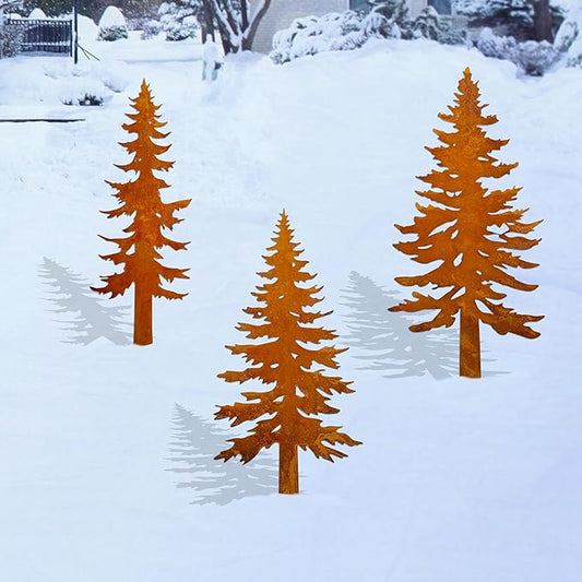 Pine Tree Metal Yard Decor Durable Outdoor Garden Stakes for Forest and Cabin Aesthetics