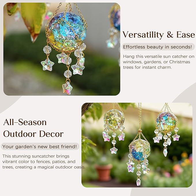 H&D HYALINE & DORA 3 Pcs Crystal Suncatchers with 40mm Ice Cracked Ball Window Hanging Decor for Healing Yoga Meditation