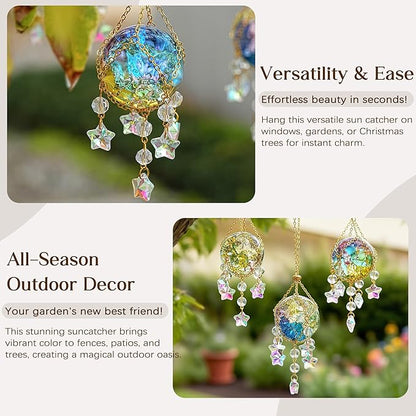 H&D HYALINE & DORA 3 Pcs Crystal Suncatchers with 40mm Ice Cracked Ball Window Hanging Decor for Healing Yoga Meditation