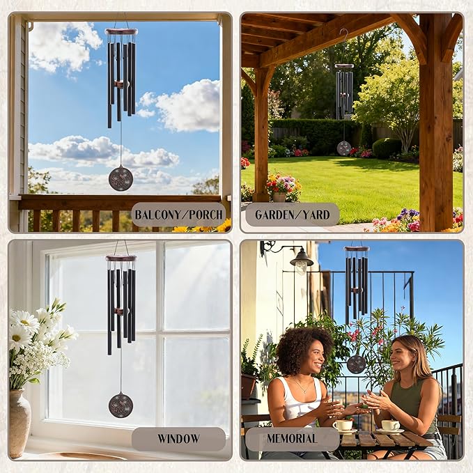 Wind Chimes for Outside - Vintage Hummingbird Deep Tone Windchimes with Greeting Card Indoor Outdoor Patio Garden Yard Balcony Hanging Decor Memorial Birthday Gifts for Women Men Mom Dad