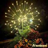 Anordsem Solar Garden Lights Outdoor: Bendable Copper Wire with 120 LED Firework Beads - Warm Waterproof DIY Starburst Decoration for Yard Pathway Patio - Gifts for Women Mom Homeowners