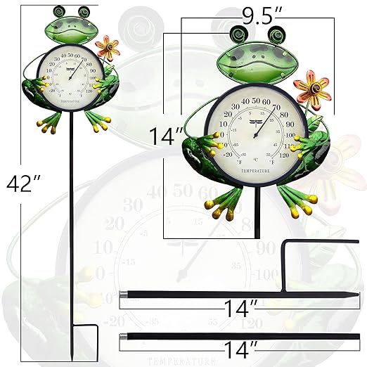 42 Inch Frog Outdoor Thermometer Decorative Garden Stakes,Metal Thermometer Garden Decor for Lawn Yard Patio Decorations